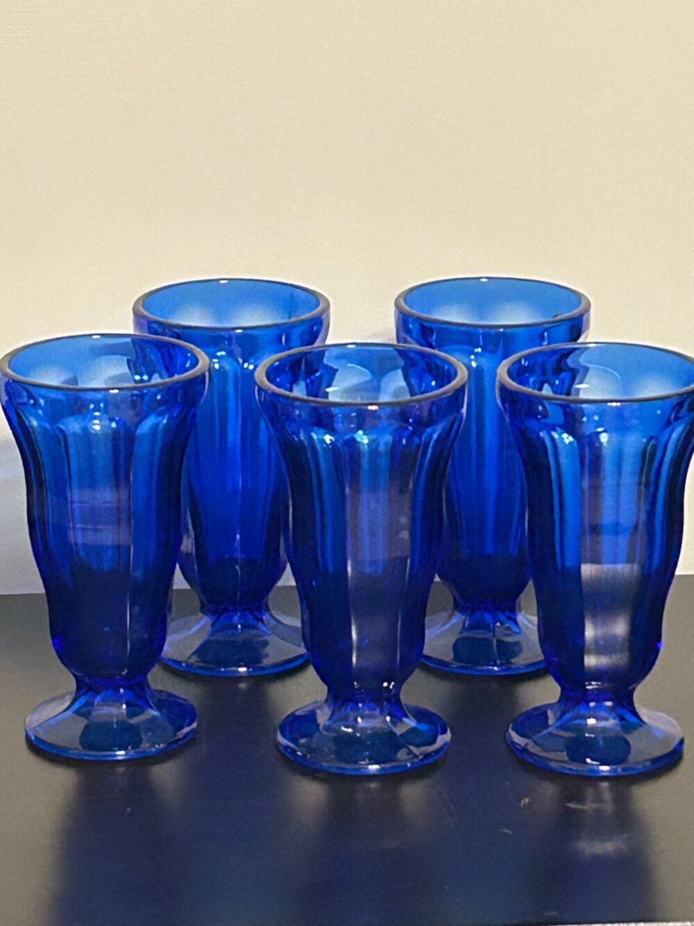 ANCHOR HOCKING Set of 5 Cobalt Blue Tall Ice Cream Sundae Parfait Glasses